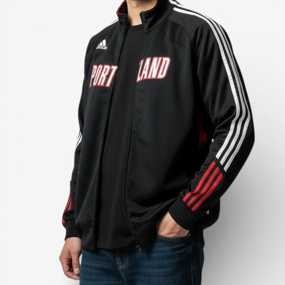 NBA Adidas Portland Trail Blazers Zip Up Mock Neck Warmup Track Jacket Sz XL - Picture 2 of 9